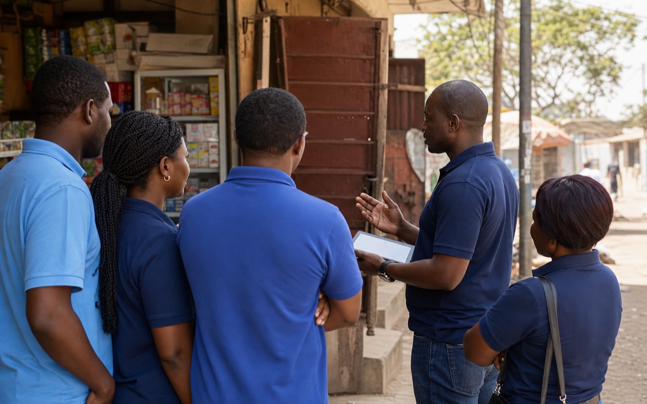 Illustration d un briefing d equipe terrain au Senegal